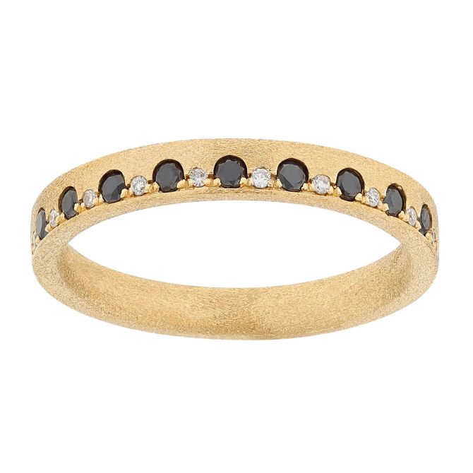 Black & White Diamond Alternating Ring in Yellow Gold