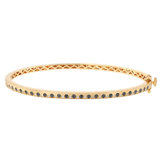 Black & White Diamond Alternating Bangle Bracelet in Yellow Gold