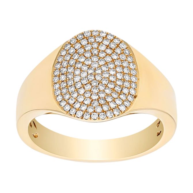 Diamond Pavé Oval Signet Ring in Yellow Gold