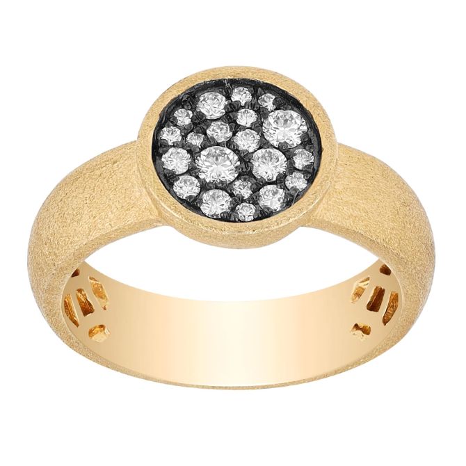 Diamond Pavé Circle Ring in Black Rhodium & Yellow Gold