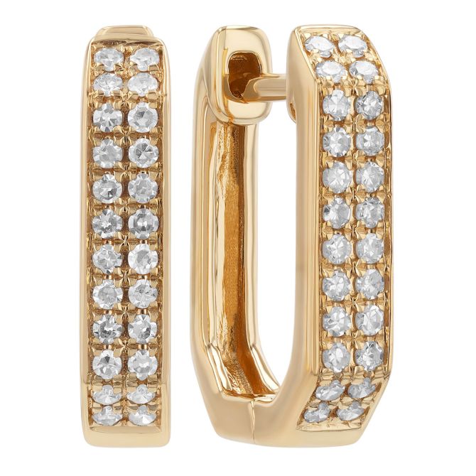 Diamond Pavé 2 Row Geometric Hoop Earrings in Yellow Gold