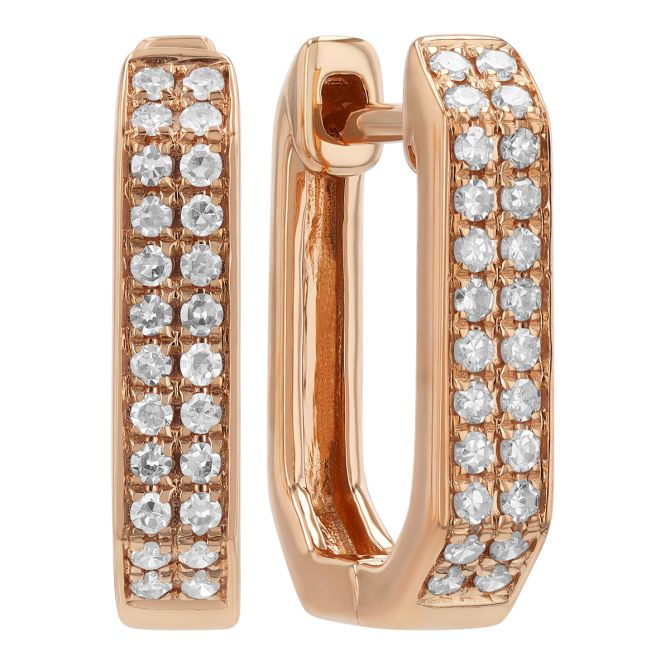 Diamond Pavé 2 Row Geometric Hoop Earrings in Rose Gold