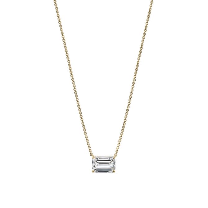 Clarity Diamond Signature Lab-Grown Emerald Cut Diamond Solitaire Pendant in Yellow Gold, 1.49 ct