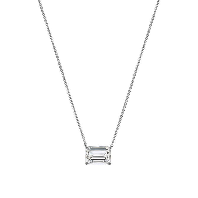 Clarity Diamond Signature Lab-Grown Emerald Cut Diamond Solitaire Pendant in White Gold, 2.10 ct