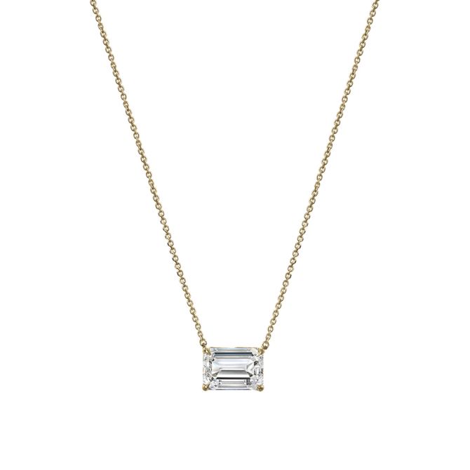 Clarity Diamond Signature Lab-Grown Emerald Cut Diamond Solitaire Pendant in Yellow Gold, 2.04 ct