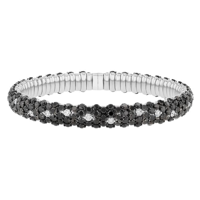 Zydo Black & White Diamond Pave Flex Bracelet in White Gold