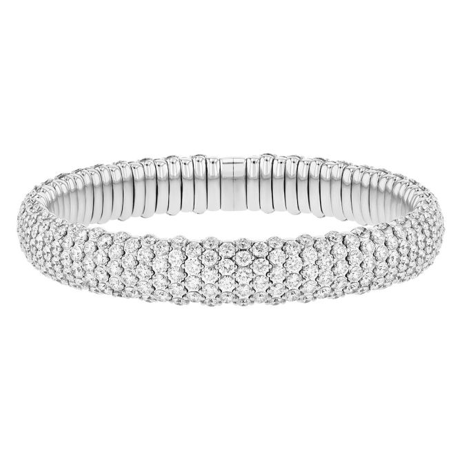 Zydo Diamond Pave Wide Flex Bracelet in White Gold