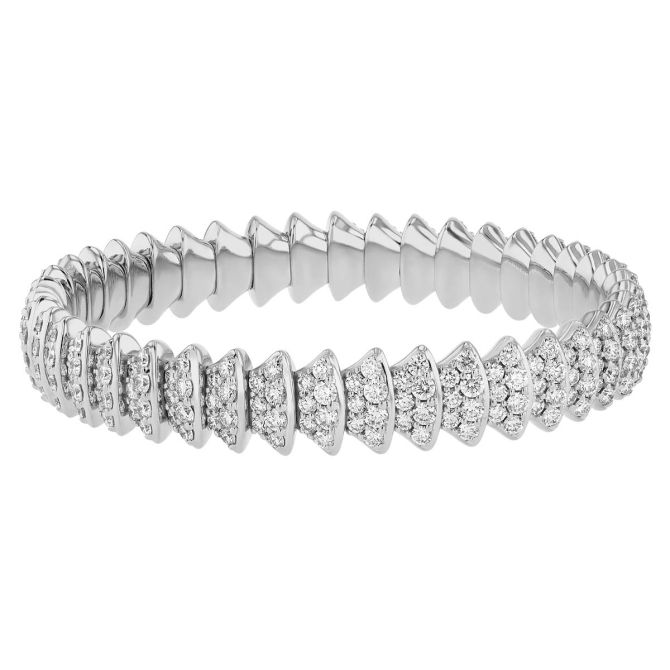 Zydo Diamond Pave Triangle Link Stretch Bracelet in White Gold