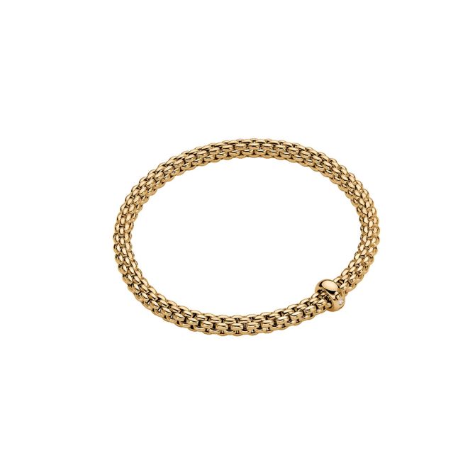 FOPE Solo Flex'It Bracelet in Yellow Gold with Single Diamond Station, Size M