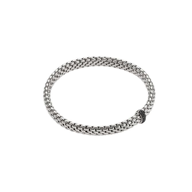 FOPE Vendome Flex'It Bracelet in White Gold with Black Diamond Station, Size M