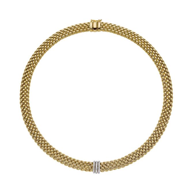 FOPE Panorama Collar Necklace in Yellow & White Gold with Diamond Rondels, 18"