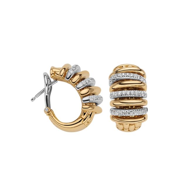 FOPE Panorama Yellow & White Gold Leverback Huggie Earrings with Diamonds