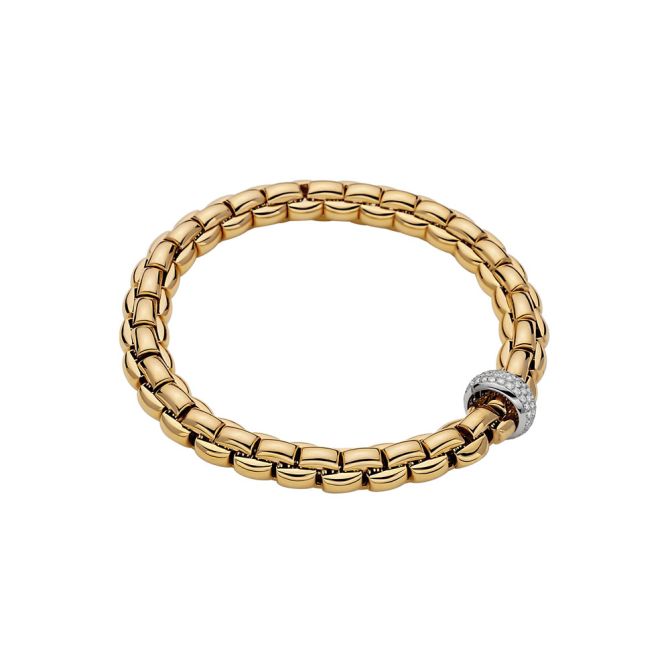 FOPE Eka Flex'It Bracelet in Yellow Gold with Single White Gold Diamond Station, Size M