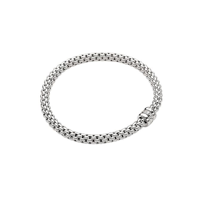 FOPE Solo Flex'It 3 Rondel Bracelet in White Gold with Diamonds, Size L