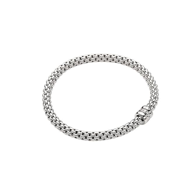 FOPE Solo Flex'It 3 Rondel Bracelet in White Gold with Diamonds, Size M