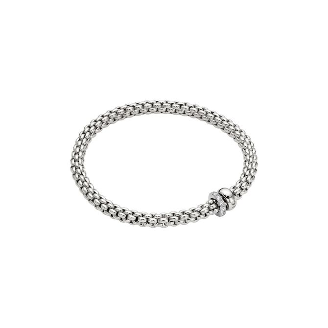 FOPE Solo Flex'It Double Rondel Bracelet in White Gold with Diamond Pave, Size M