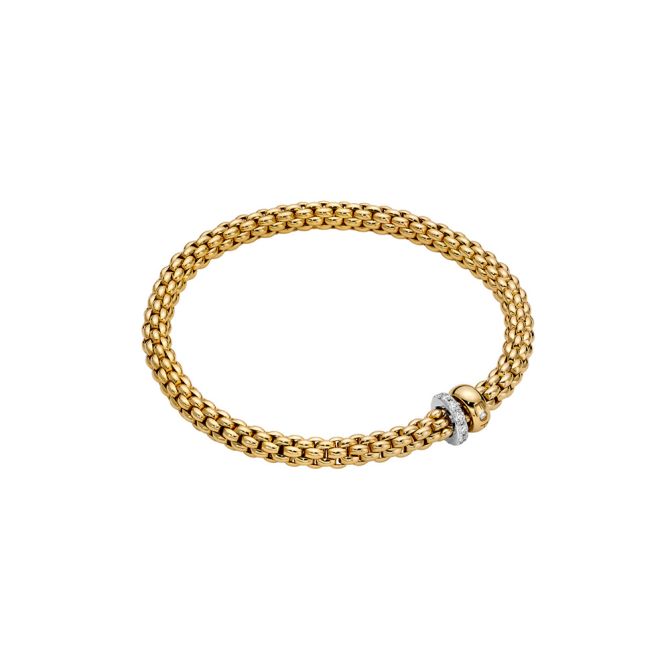 FOPE Solo Flex'It Double Rondel Bracelet in Yellow & White Gold with Diamond Pave, Size M