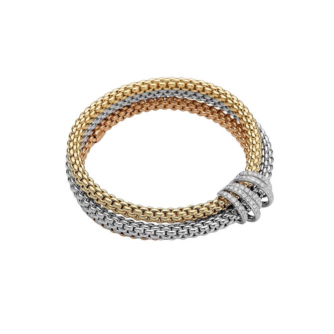 FOPE Solo Flex'It Yellow, White & Rose Gold Bracelet with Diamond Pave