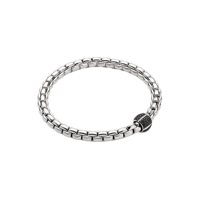 FOPE Eka Flex'It Bracelet in White Gold with Single Large Black Diamond Pave Station, Size L