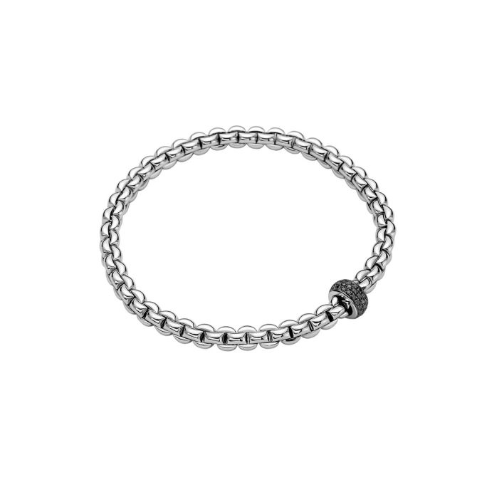 FOPE Eka Flex'It Bracelet in White Gold with Single Black Diamond Pave Station, Size L