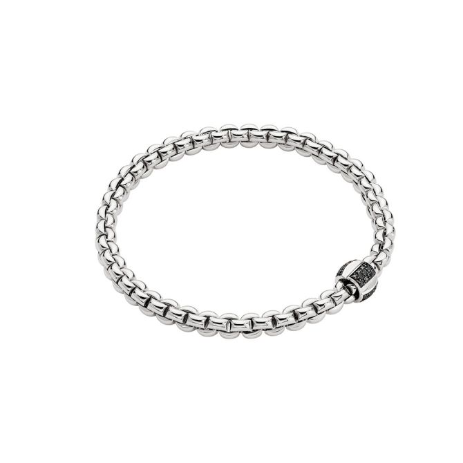 FOPE Eka Flex'It Bracelet in White Gold with Single Large Black Diamond Pave Stripe Station, Size M