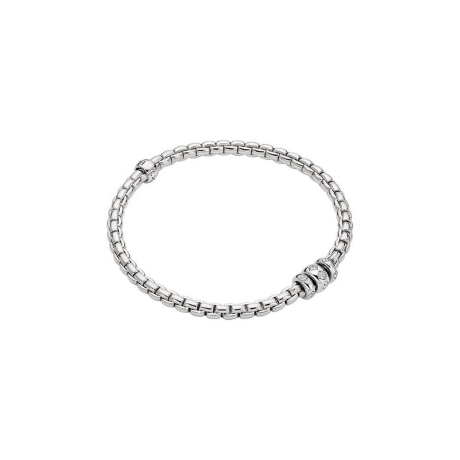 FOPE Eka Flex'It 3 Rondel Bracelet in White Gold with Rhombus Set Diamonds, Size M