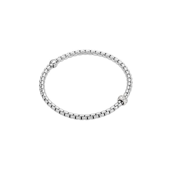 FOPE Eka Flex'It Single Rondel Bracelet in White Gold with Rhombus Set Diamonds, Size M