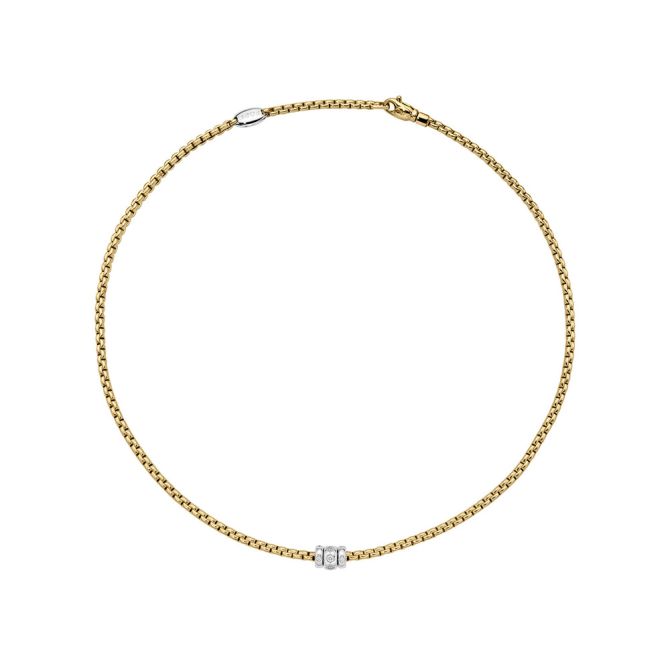 FOPE Eka 3 Rondel Necklace in Yellow & White Gold with Rhombus Set Diamonds, 17"