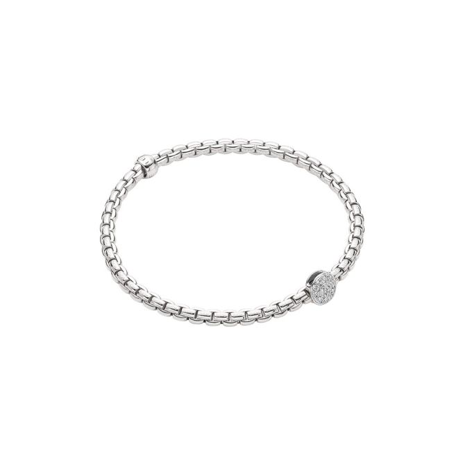 FOPE Eka Flex'It Bracelet in White Gold with Diamond Pave Disc Station, Size M