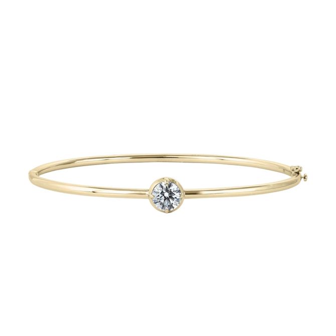 Clarity Diamond Signature Lab-Grown Round Diamond Hinged Bangle Bracelet in Yellow Gold, 1.00 ct