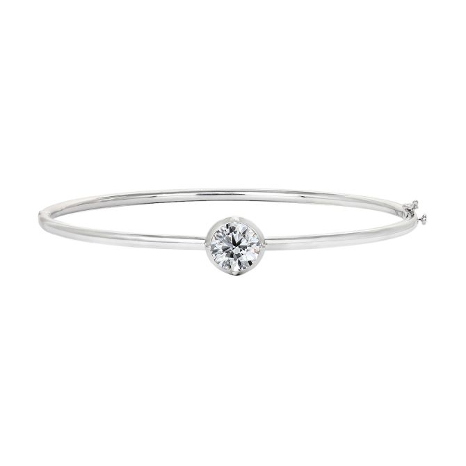 Clarity Diamond Signature Lab-Grown Round Diamond Hinged Bangle Bracelet in White Gold, 1.59 ct