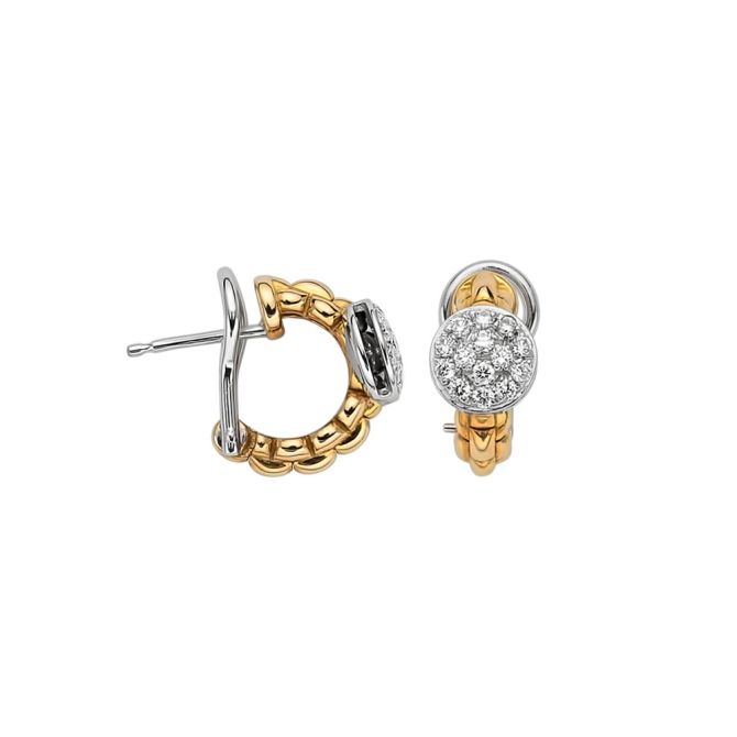 FOPE Eka Tiny Yellow & White Gold Huggie Earrings with Diamond Pave