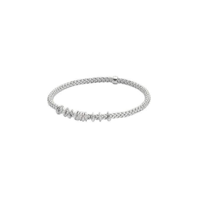 FOPE Prima White Gold Mini Diamond Rondel Station Bracelet, Size M