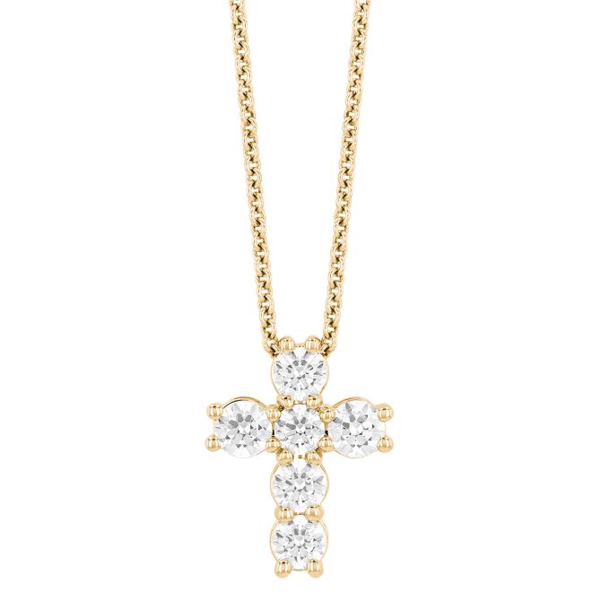 Borsheims Signature Collection Lab-Grown Diamond Cross Pendant in Yellow Gold, 18", 1.00 cttw