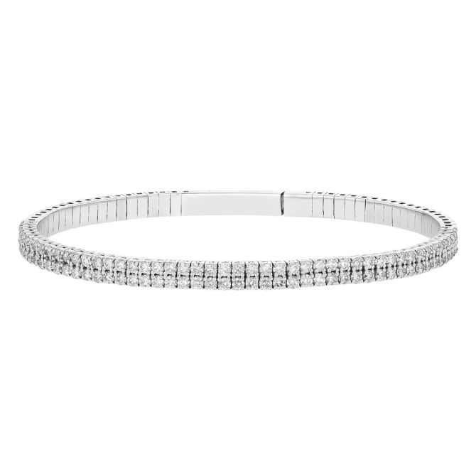 Diamond 2 Row Bangle Bracelet in White Gold, 2 cttw