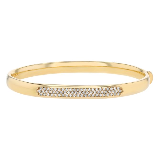 Diamond Pave Bar Flush Set Bangle Bracelet in Yellow Gold