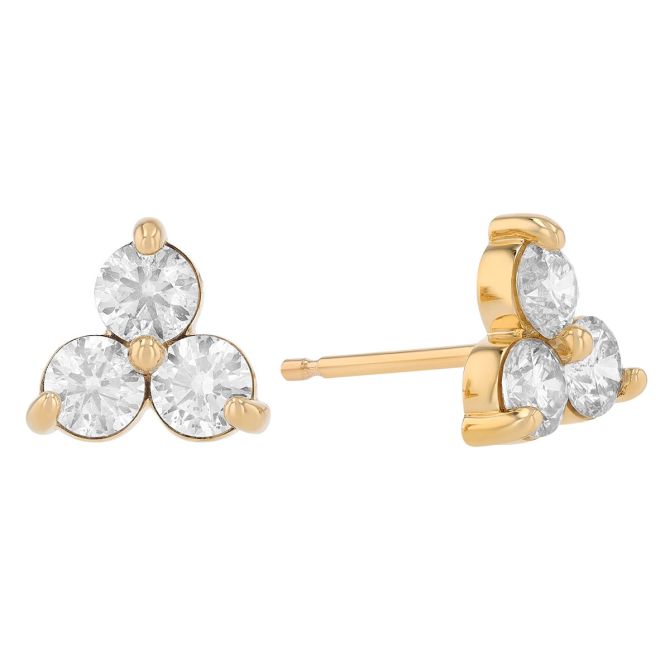 Round Diamond Trio Cluster Stud Earrings in Yellow Gold