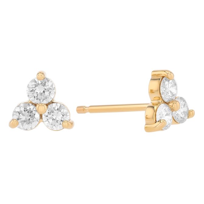 Round Diamond Mini Trio Cluster Stud Earrings in Yellow Gold