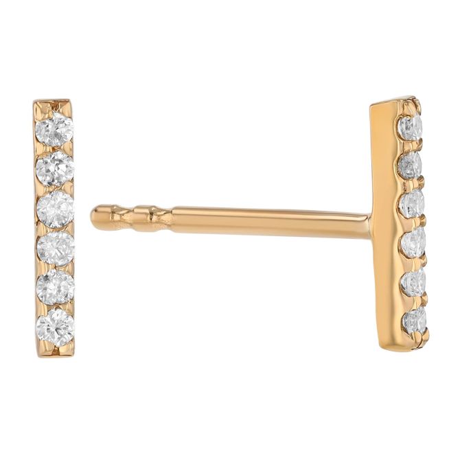 Small Diamond Bar Stud Earrings in Yellow Gold