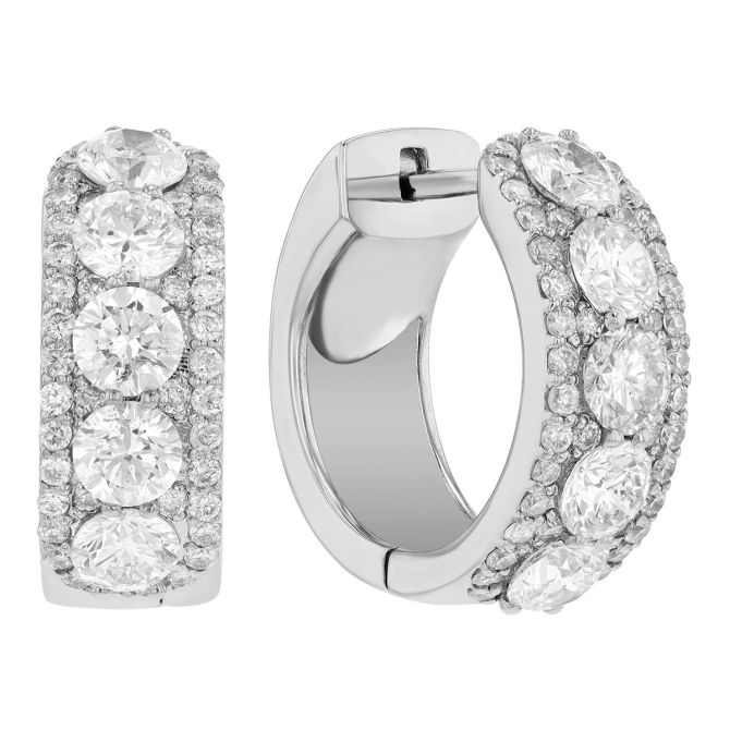 Diamond Large & Small Pave Huggie Hoop Earrings in White Gold