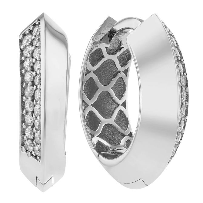 Diamond Pave Side Knife Edge Hoop Earrings in White Gold