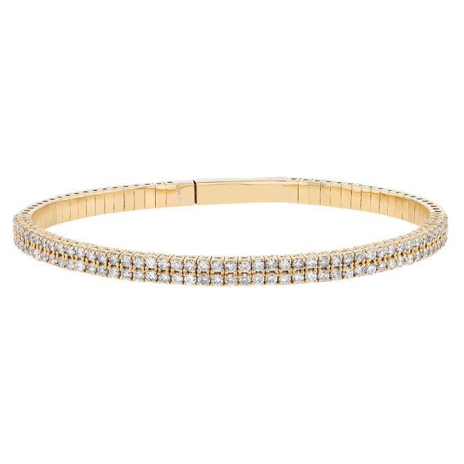 Diamond 2 Row Bangle Bracelet in Yellow Gold, 2 cttw