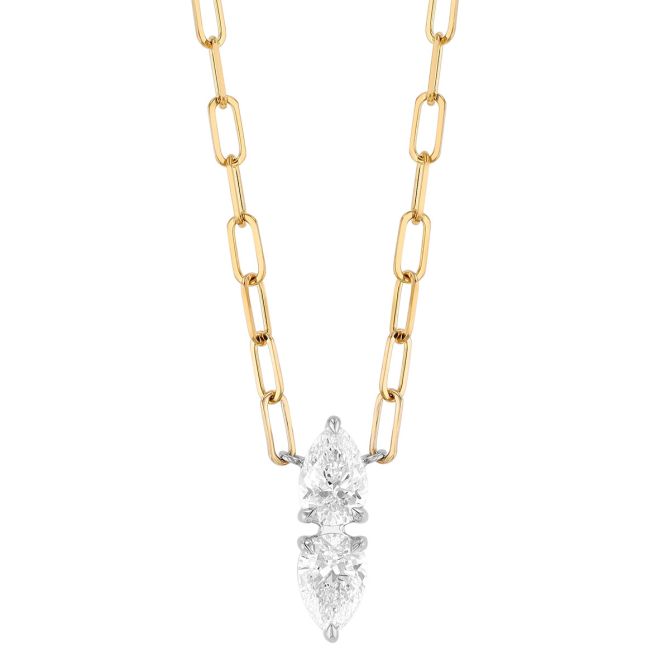 Phillips House Double Pear Diamond Necklace in Yellow Gold & Platinum, 18"