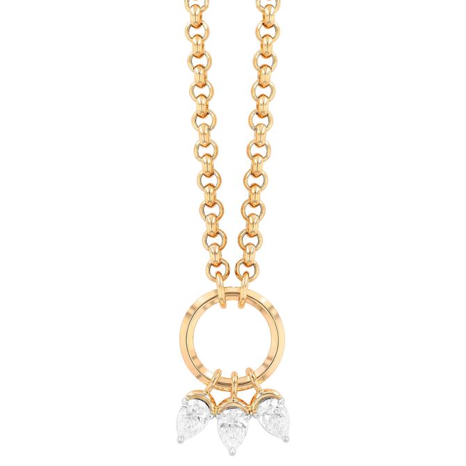 Phillips House Triple Pear Diamond Charm & Loop Necklace in Yellow Gold & Platinum, 18"