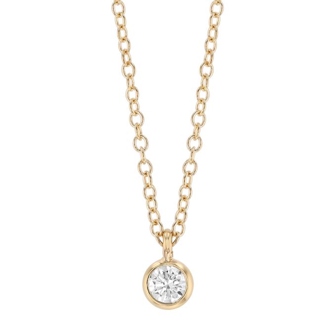 Zoe Chicco Bezel Set Round Diamond Solitaire Pendant in Yellow Gold, 16"