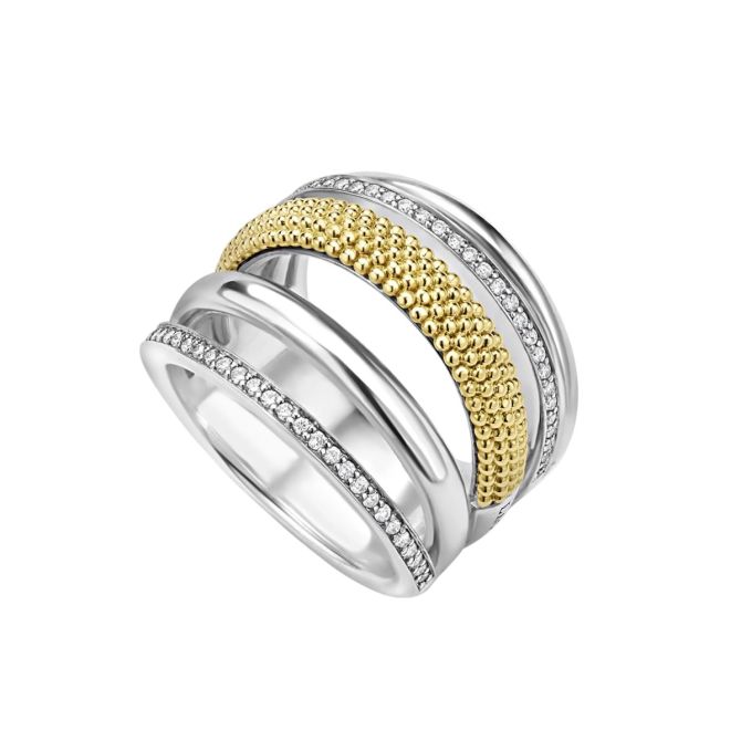 Lagos Caviar Lux Two-Tone Five Row Diamond Ring, Size 7