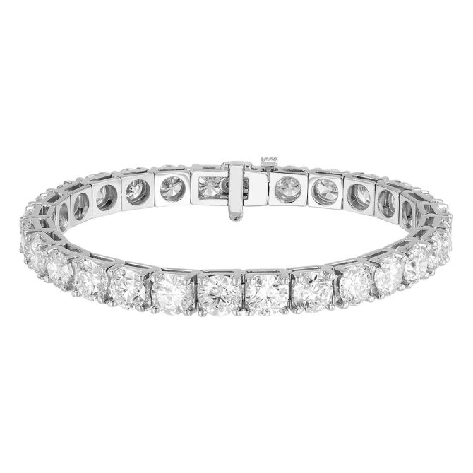 Round Diamond 4 Prong Tennis Bracelet in White Gold, 21.71 cttw, 7"