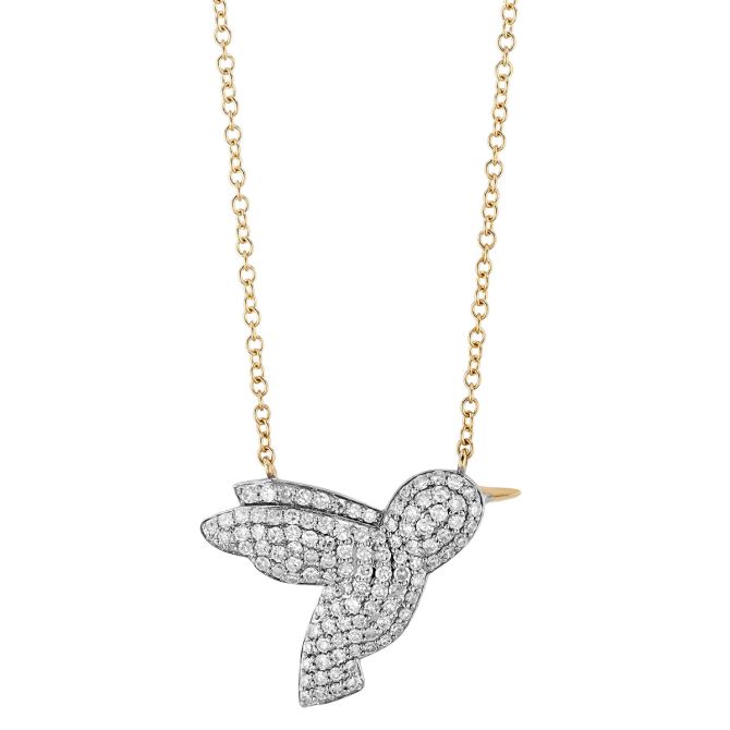 Phillips House Diamond Pave Medium Hummingbird Necklace in 14K Yellow & White Gold, 18"