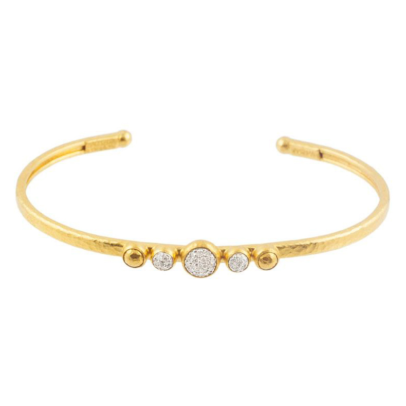 Gurhan 24K Yellow Gold Hammered Diamond Station Cuff Bracelet ...