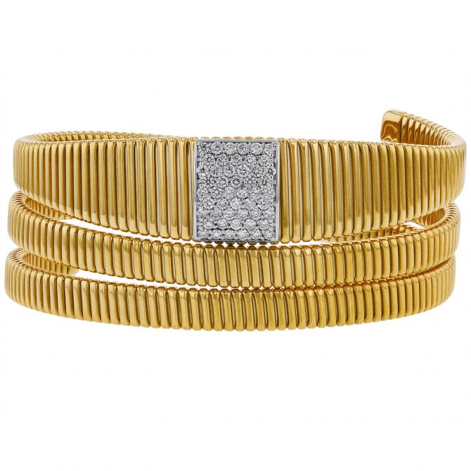 Diamond Pave Station Spiral Bracelet in Two Tone Gold